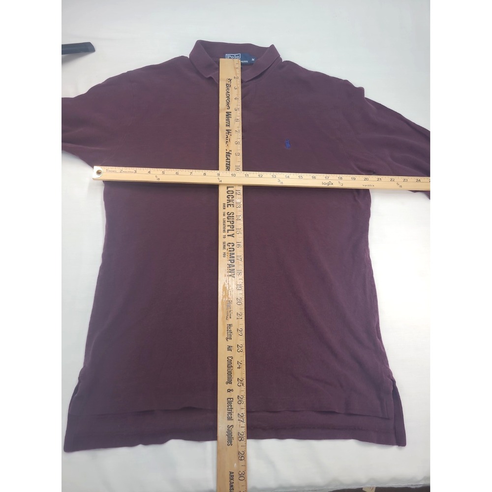 Polo Ralph Lauren Polo Shirt M Burgundy Long Sleeve Pique Cotton Classic Pony - Picture 6 of 7